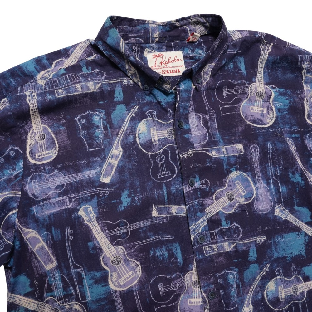 Kahala Aloha Shirt Mens XL‎ Ukulele Guitar Print Made In Hawaii